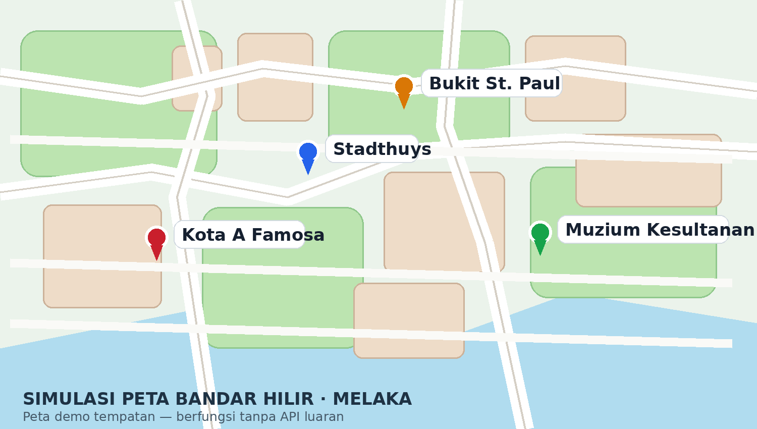 Peta simulasi Bandar Hilir Melaka